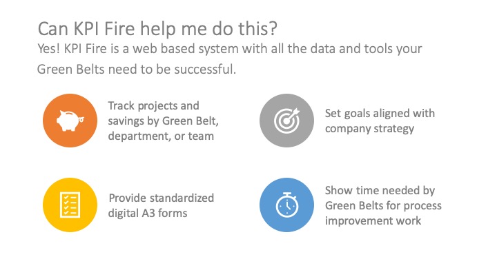 KPI Fire increases the ROI and effectiveness of Lean Six Sigma Green Belts