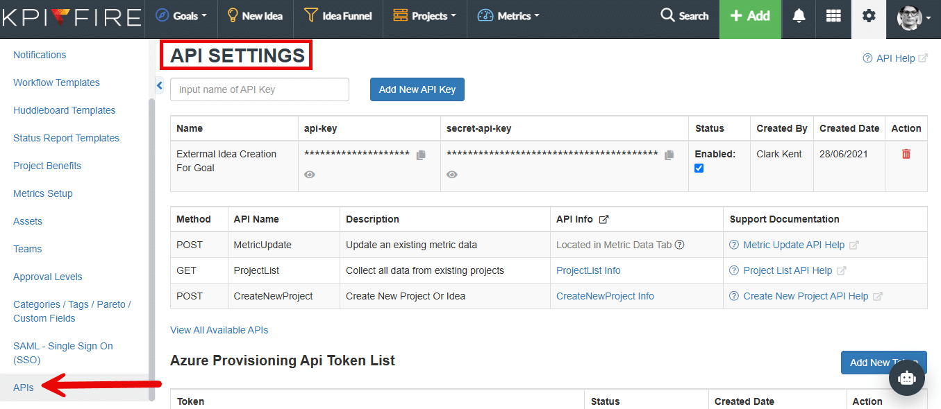 Navigate to the API Settings