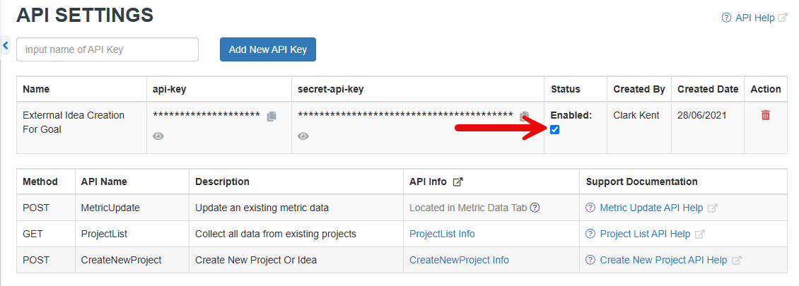 Enable API Activate your API key