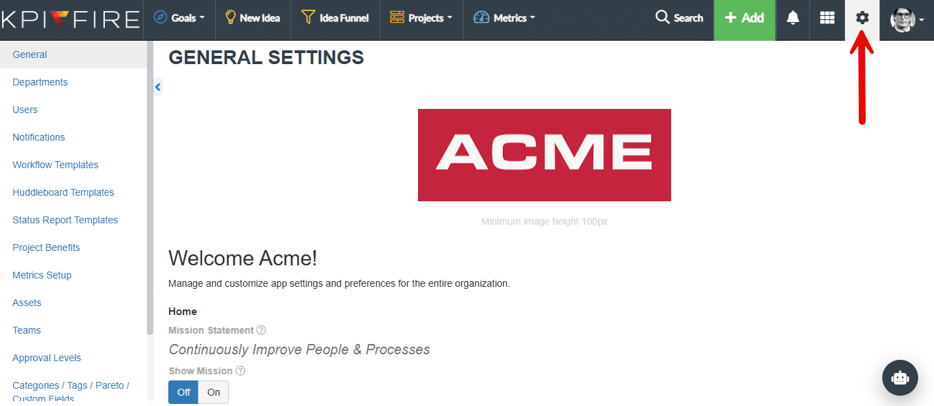Navigate to settings via the gear