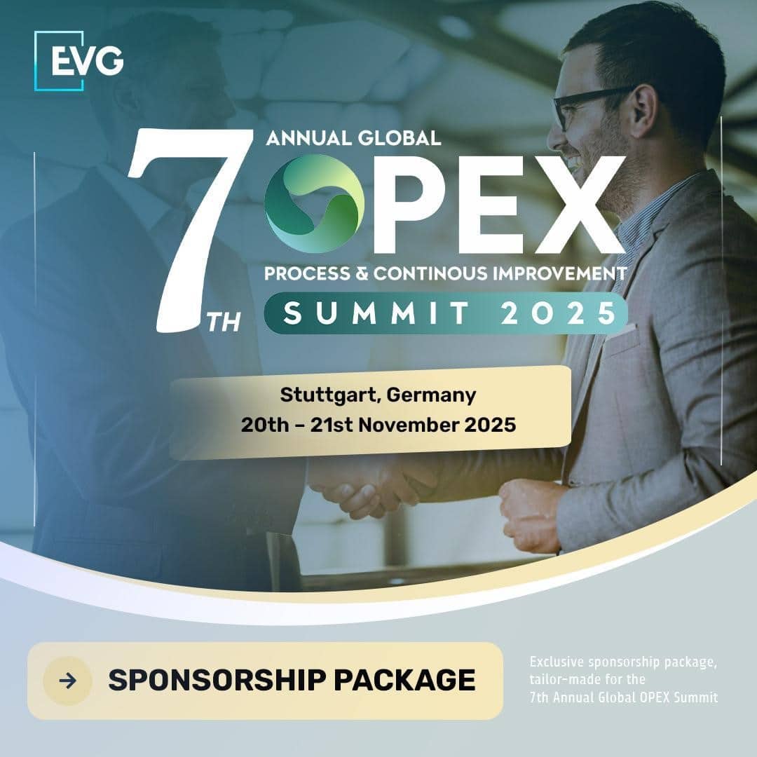 7th Annual Global OPEX Process and Continuous Improvement Summit 2025 banner, featuring sponsorship details, Stuttgart, Germany, November 20–21.