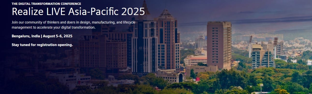 Skyline of Bengaluru, India with high-rise buildings, promoting Realize LIVE Asia-Pacific 2025 scheduled for August 5–6.