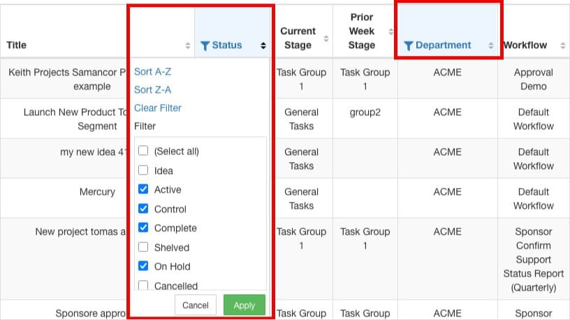 KPI Fire Softwar Column Header Filters KPI Fire Softwar Column Header Filters